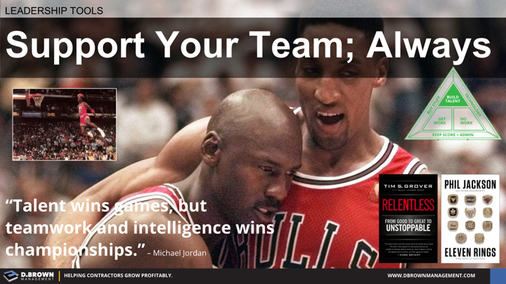 Leadership Tools: Support Your Team. Quote: Talent wins games, but teamwork and intelligence wins championships. Michael Jordan.