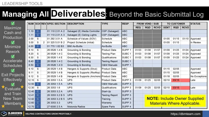 Cash Flow: Tip 10 The Submittal Log - Managing All Deliverables