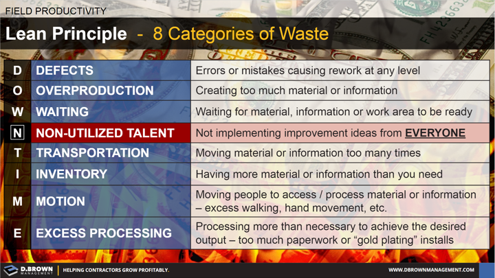 Field Productivity: Lean Principle - 8 Categories of Waste