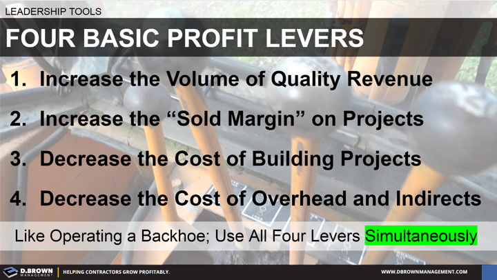 Leadership Tools: Four Basic Profit Levers. Like operating a backhoe; use all four levers simultaneously.