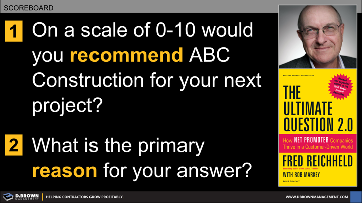 Scoreboard: On a scale of 0-10 would you recommend ABC Construction for your next project? What is the primary reason for your answer?