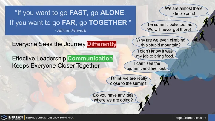 Climbing the Mountain: Quote: If you want to go fast, go alone, if want to go far, go together. African Proverb.