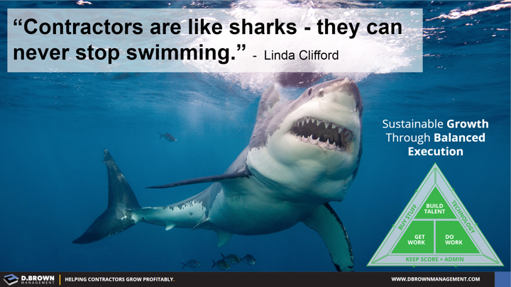 Quote: Contractors are like sharks - they can never stop swimming. Linda Clifford.