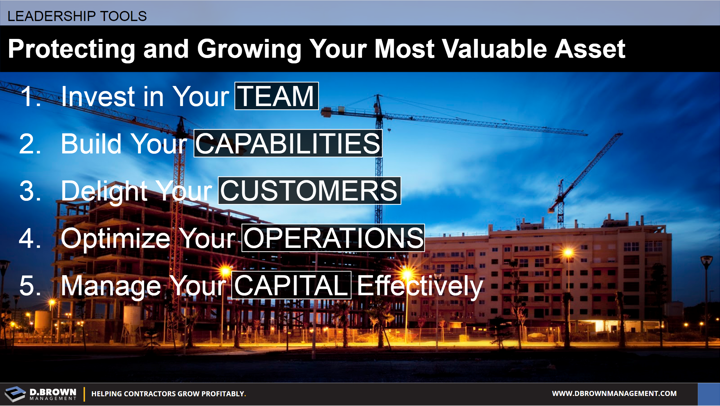 Leadership Tools: Protecting and Growing your most valuable asset. Team, Capabilities, Customers, Operations, and Capital.